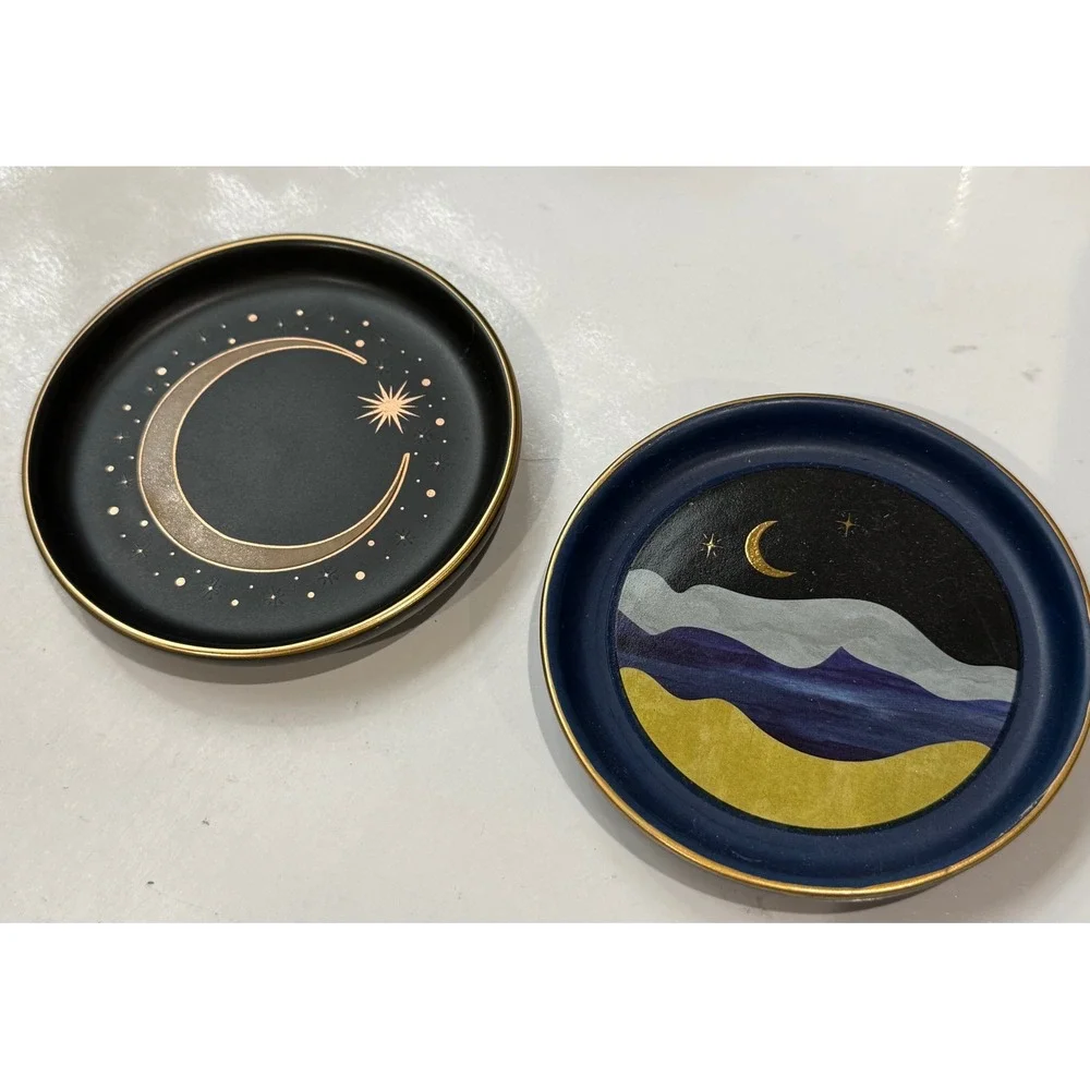 Scout‎ Curated Wears Celestial Trinket Dish Moon Stars Black Navy Gold 2pc New